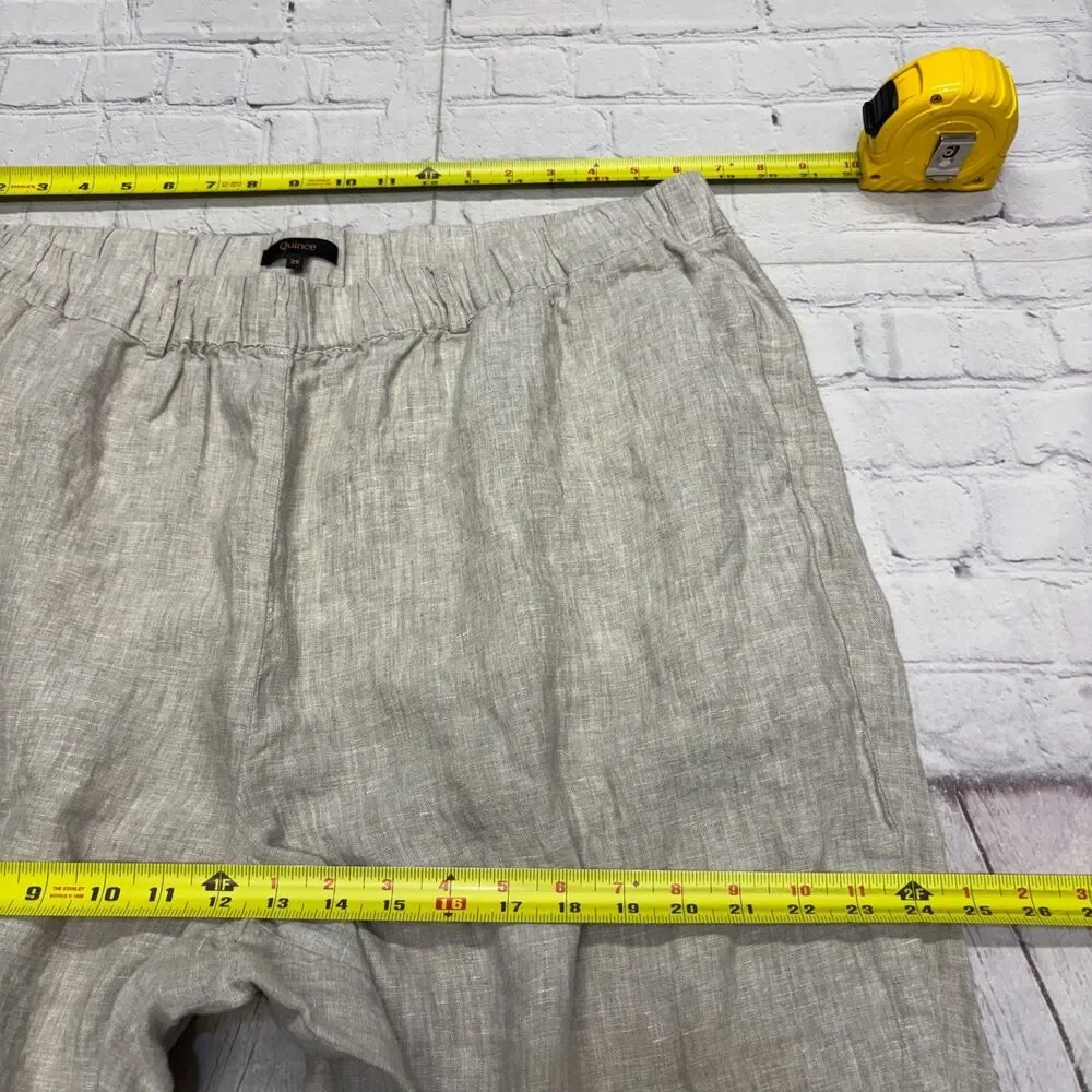 Quince Women Wide Leg 100% Linen Crop Pants Size 2X Beige D127 -22